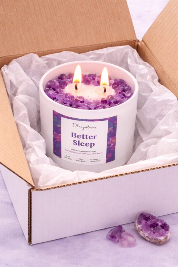 1d50217e-ab2b-49f5-bdba-545a1d16f9bc Amethyst Crystal Candle (80ml) | Lavender Aromatherapy | Better Sleep Calm & Stress Relief