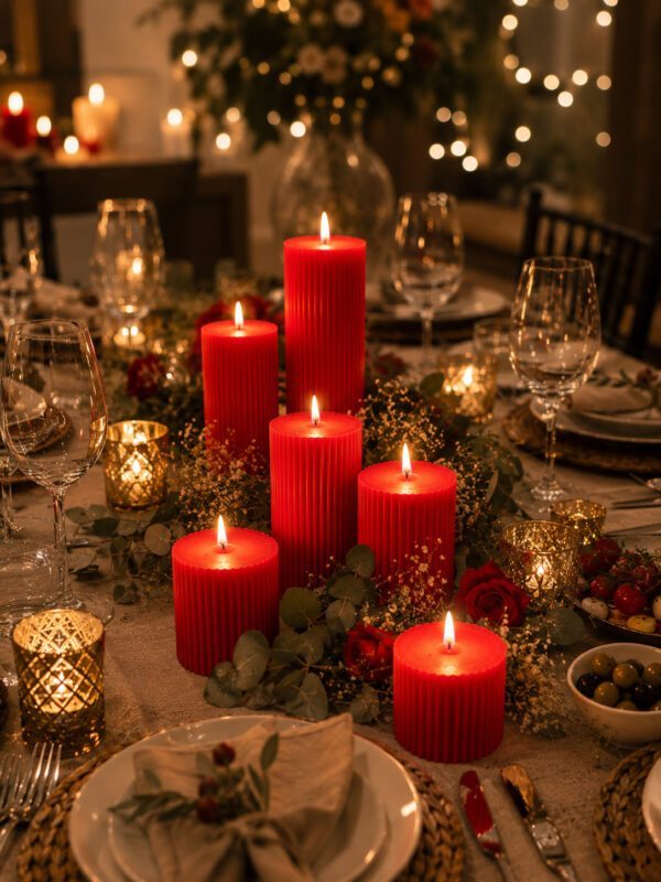 Ribbed pillar candles - Set of 2