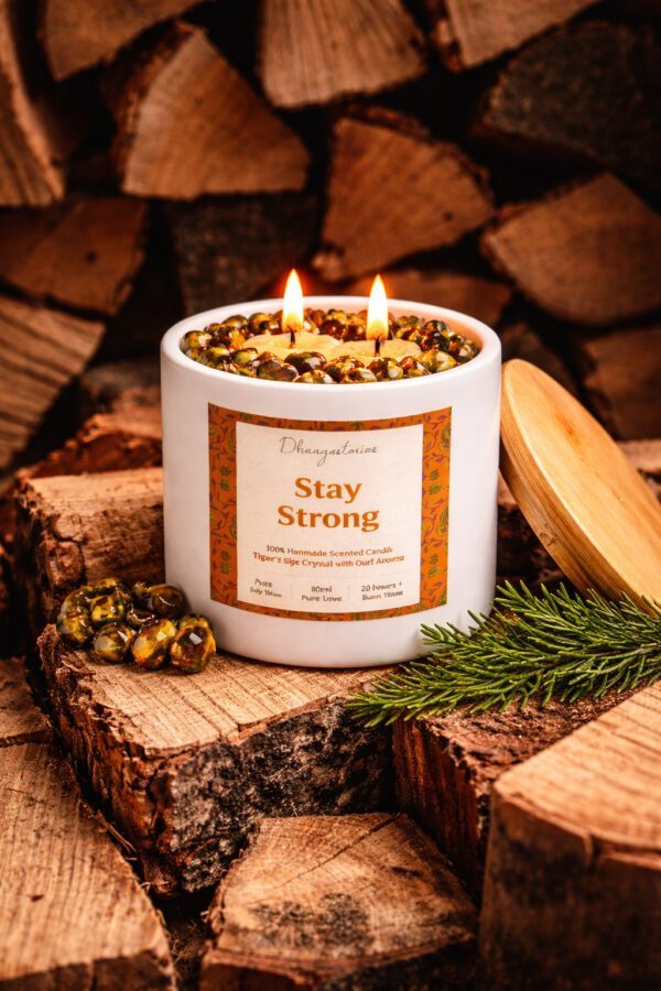 Tiger Eye Crystal Candle (80ml) | Luxury Oud Aromatherapy | Confidence Strength & Protection