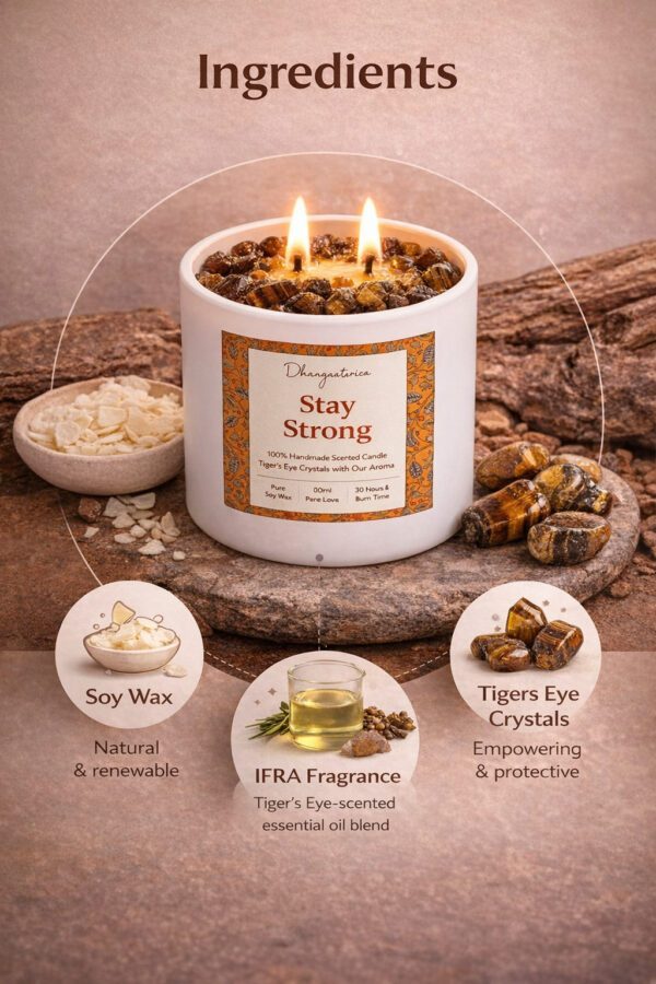 Tiger Eye Crystal Candle (80ml) | Luxury Oud Aromatherapy | Confidence Strength & Protection
