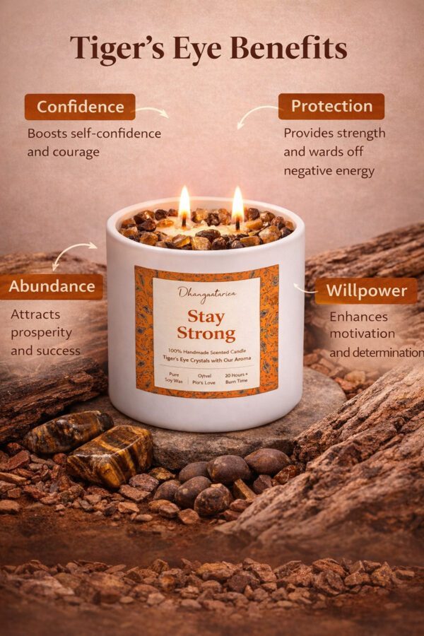 Tiger Eye Crystal Candle (80ml) | Luxury Oud Aromatherapy | Confidence Strength & Protection