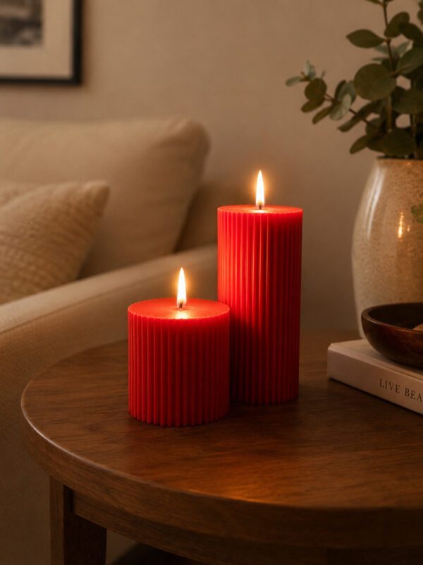 Ribbed pillar candles - Set of 2