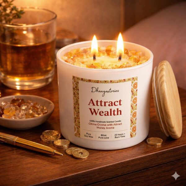 Citrine Healing Crystal Candle (80ml) | Attract Money & Abundance Aroma | Wealth Prosperity Manifestation