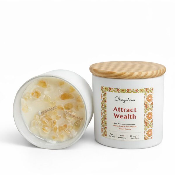 Citrine Healing Crystal Candle (80ml) | Attract Money & Abundance Aroma | Wealth Prosperity Manifestation