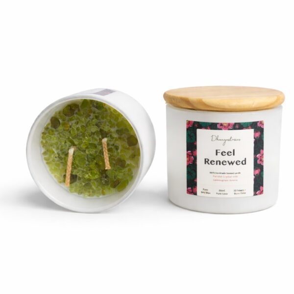 Peridot Crystal Candle (80ml) | Lemongrass Aromatherapy | Positivity Growth & Emotional Renewal