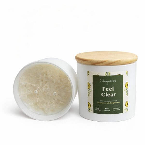 Clear Quartz Crystal Candle (80ml) | Orange Aromatherapy | Mental Clarity Focus & Positive Energy