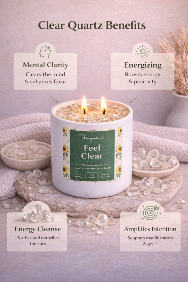 Clear Quartz Crystal Candle (80ml) | Orange Aromatherapy | Mental Clarity Focus & Positive Energy