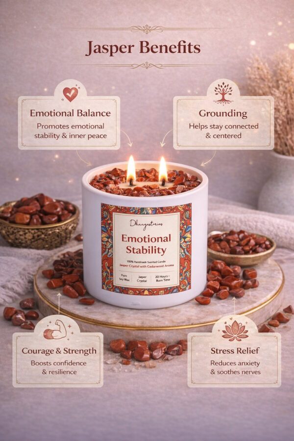 Red Jasper Crystal Candle (80ml) | Cedarwood Aromatherapy | Grounding Stability & Emotional Balance
