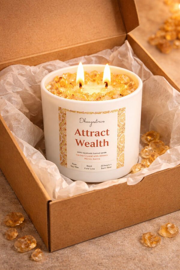 Citrine Healing Crystal Candle (80ml) | Attract Money & Abundance Aroma | Wealth Prosperity Manifestation