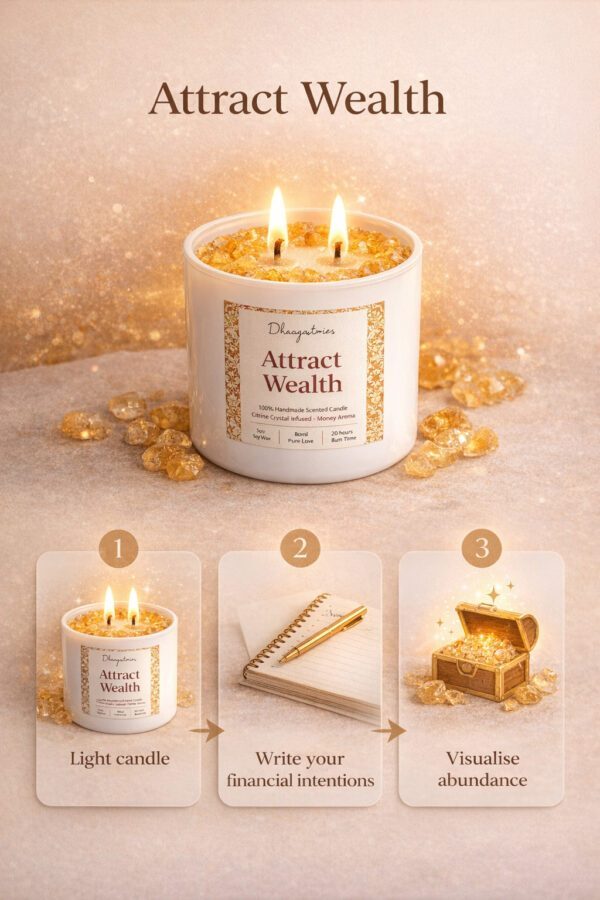 Citrine Healing Crystal Candle (80ml) | Attract Money & Abundance Aroma | Wealth Prosperity Manifestation