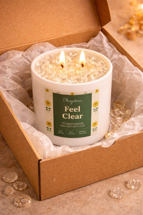 Clear Quartz Crystal Candle (80ml) | Orange Aromatherapy | Mental Clarity Focus & Positive Energy