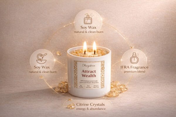 Citrine Healing Crystal Candle (80ml) | Attract Money & Abundance Aroma | Wealth Prosperity Manifestation