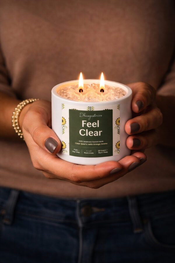 Clear Quartz Crystal Candle (80ml) | Orange Aromatherapy | Mental Clarity Focus & Positive Energy