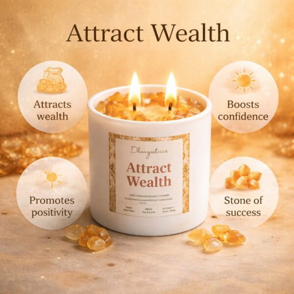 Citrine Healing Crystal Candle (80ml) | Attract Money & Abundance Aroma | Wealth Prosperity Manifestation
