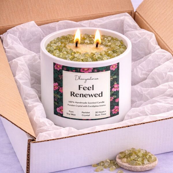 Peridot Crystal Candle (80ml) | Lemongrass Aromatherapy | Positivity Growth & Emotional Renewal